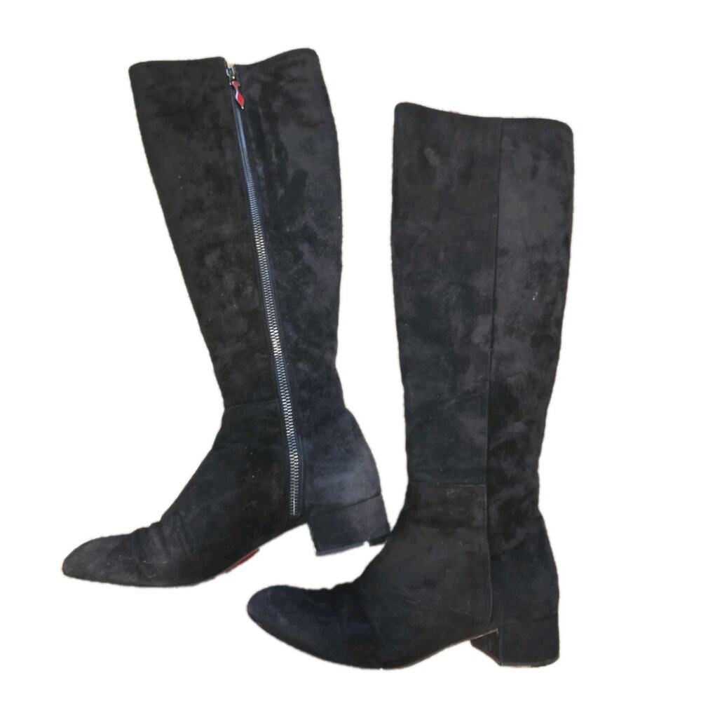 Christian Louboutin Liliboot 30 Black Suede Zipper Zip Knee High Heel‎ Boot 35.5